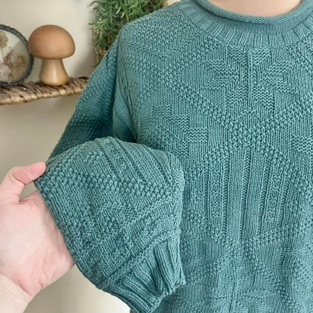 Vintage 80's‎ 90's Teal Knit Mock Neck Embossed Sweater
